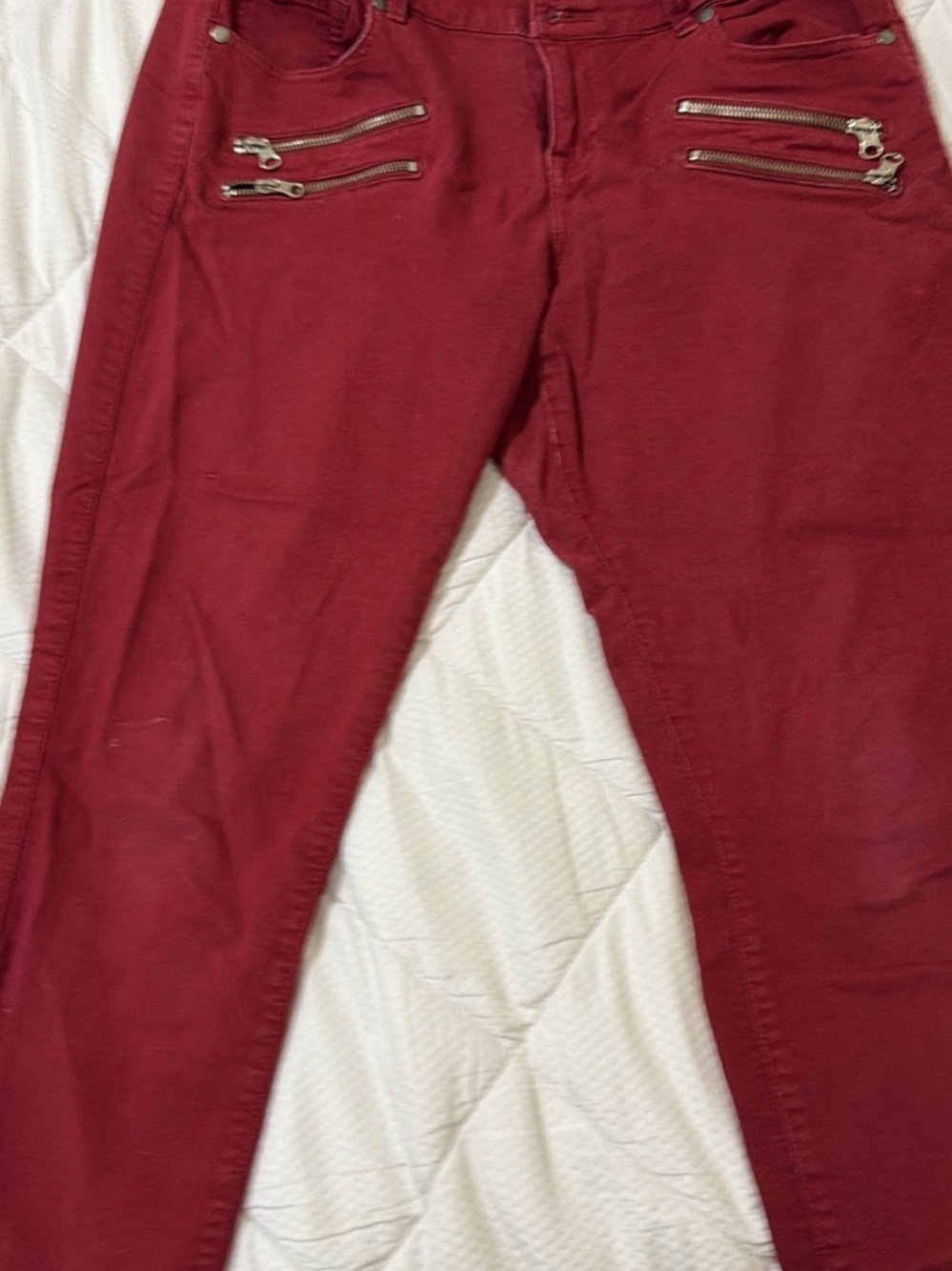 Women's Burgundy Skinny Jeans with Silver Zips